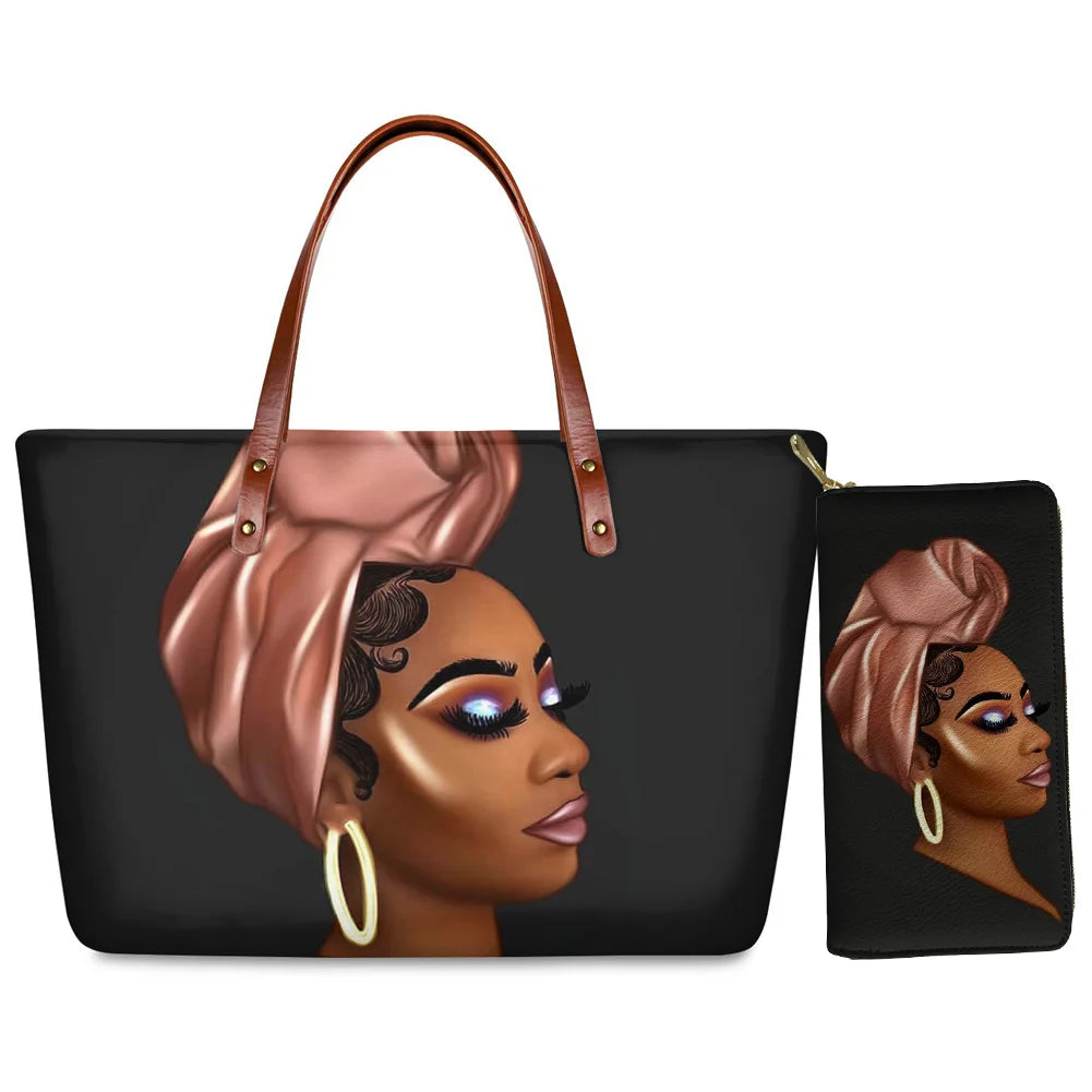 High Quality Latest Custom Pattern Women Hand Bags Black Art African Girls Printed Top Handle Tote Bag Luxury Purse for Ladies