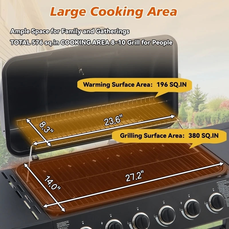 Overseas Stock Free Shipping 6 Burner BBQ Propane Gas Grill with Side Burner 59000 BTU Output Stainless Steel Barbecue Grill