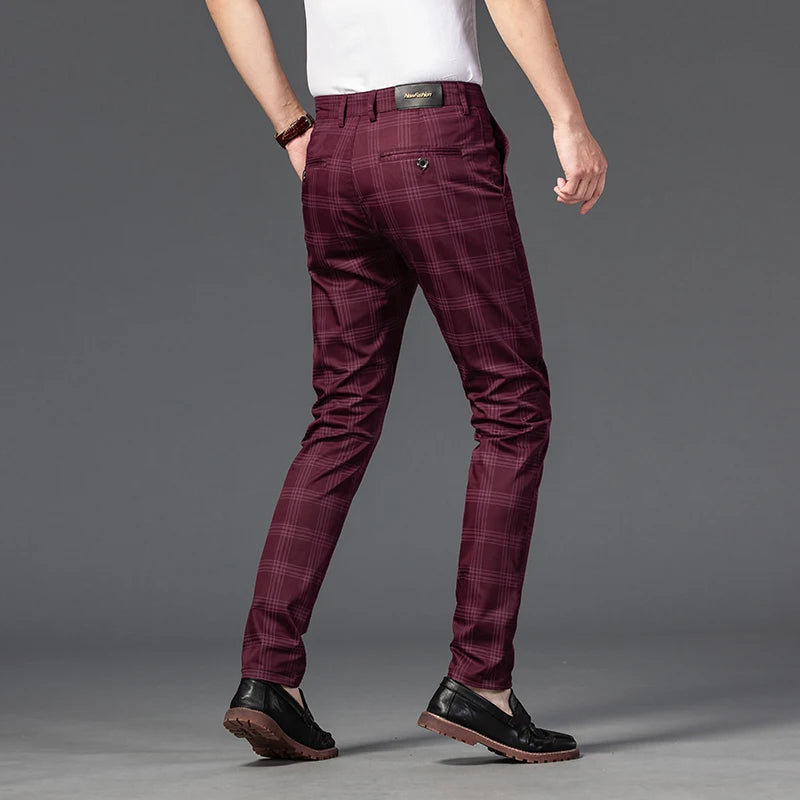 2025 Spring New Men's Plaid Casual Pants Business Fashion Slim Stretch Male Skinny Trousers Brand Clothes 7 Color
