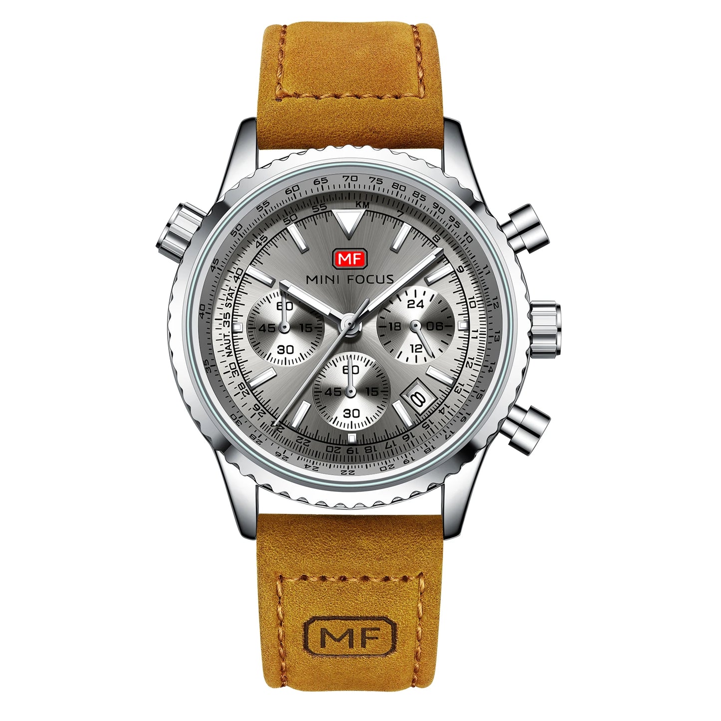 2025 New MINI FOCUS MF0463G Luxury Men Quartz Watches Genuine Leather Strap Chronograph Calendar Waterproof Wrist Watch