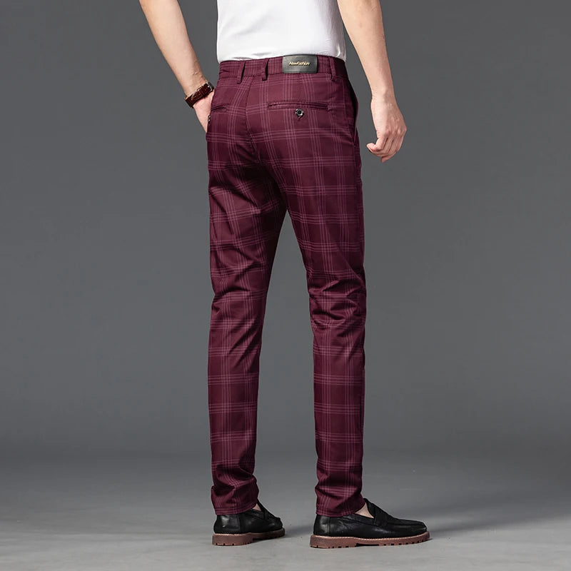 2025 Spring New Men's Plaid Casual Pants Business Fashion Slim Stretch Male Skinny Trousers Brand Clothes 7 Color