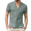 S-5XL High Quality New Men'S Linen V Neck Bandage T Shirts Male Solid Color Shorts Sleeves Casual Cotton Linen Tshirt Tops