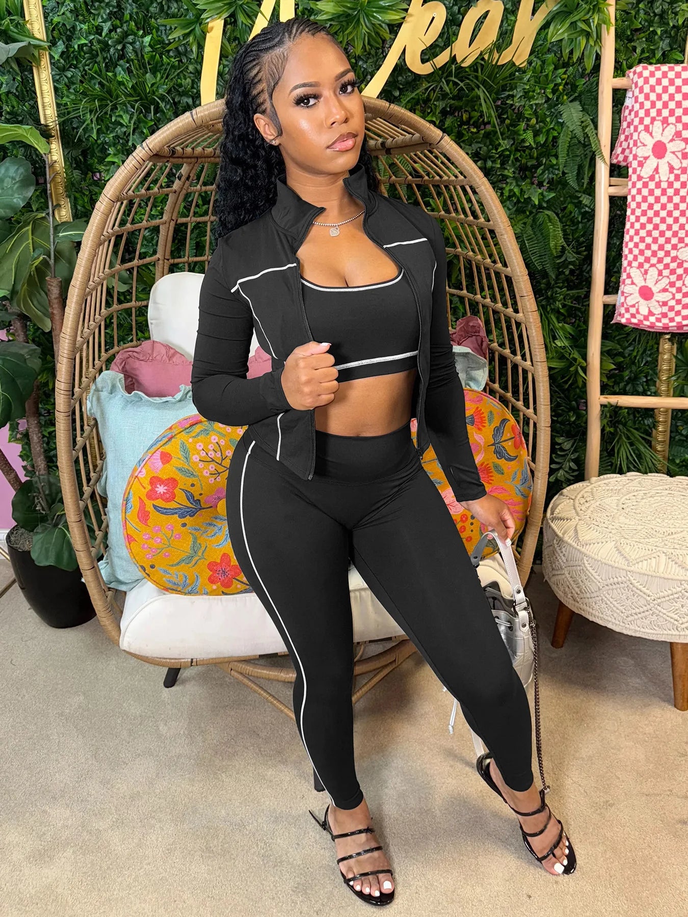Custom Sets for Women Casual Set Jacket I-shaped Vest Pants Three-Piece Color Blocking Tight Fitting Set Conjuntos Para Mujeres