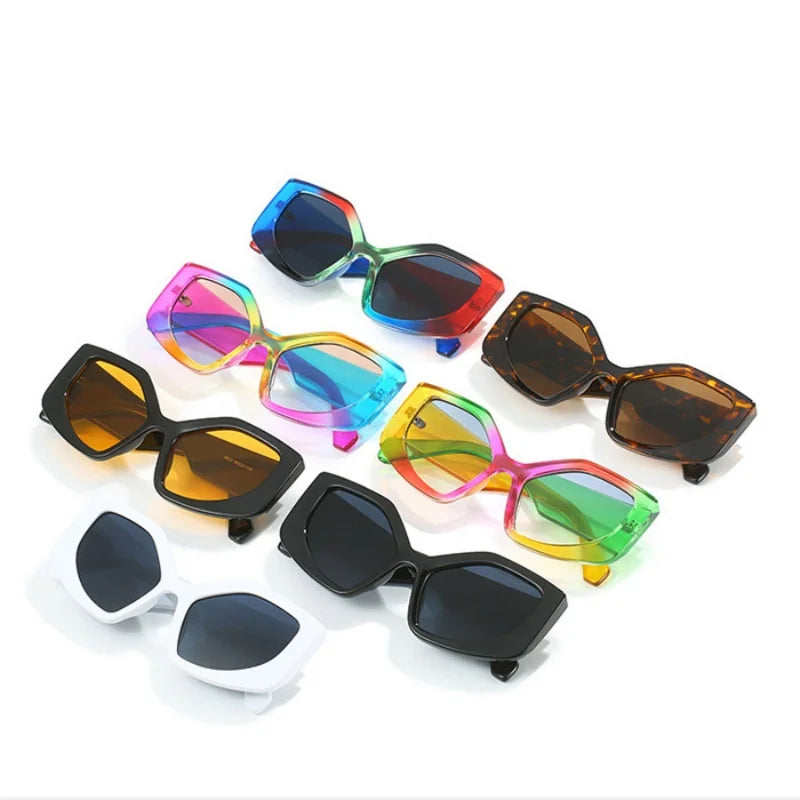 Popular Personality Catwalk Show Polygonal Irregular Rainbow Sunglasses Uv400 Women Fashion Large Frame Colorful Y2k Sunglasses