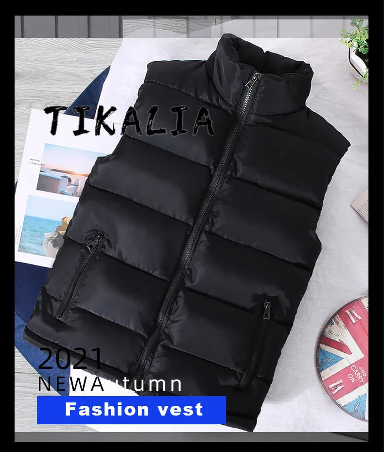 Mens Vest Jacket Warm Sleeveless Jackets Winter Waterproof Zipper Coat Autumn Stand-up Collar Casual Waistcoat Brand Clothing