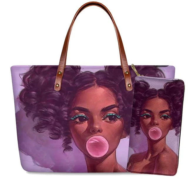 Top Seller Cheap Price Customize Design 2 Pcs Set African Print Women Shoulder Bag Handbag Fancy Beach Handbags for Women Luxury