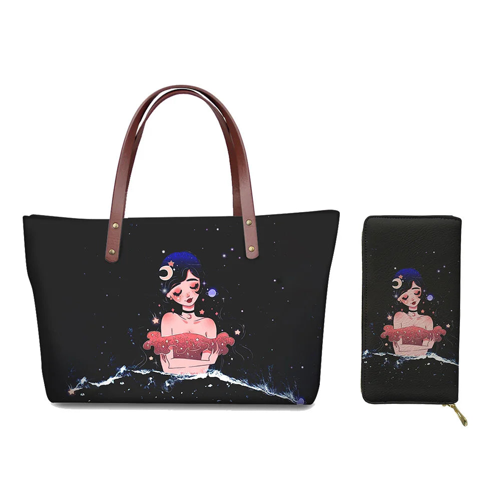 Custom Printed Women Bag Handbags African Girls Printing Purse and Handbags 2pcs Set Shoulder Tote Bag Females Summer Beach Bags