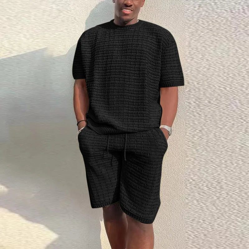 S-3XL Men's Set Summer Sports Matching Clothing Loose Short Sleeved Shirt Shorts Youth Two-piece Set
