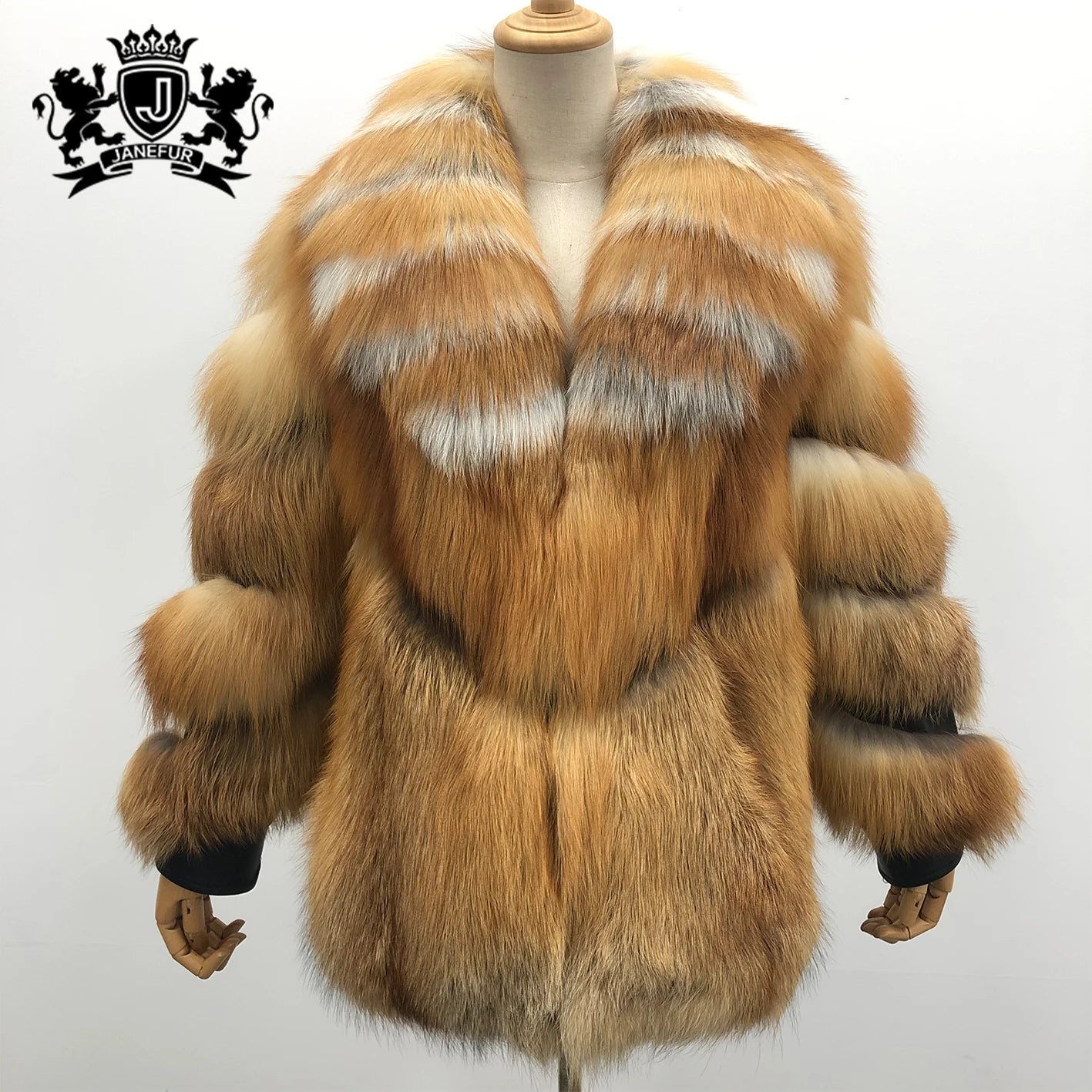 Janefur Fashion Warm Winter Full Pelt Red Fox Jacket for Women Thicken High Quality Genuine Real Fur Women Coat Red Fox Coat