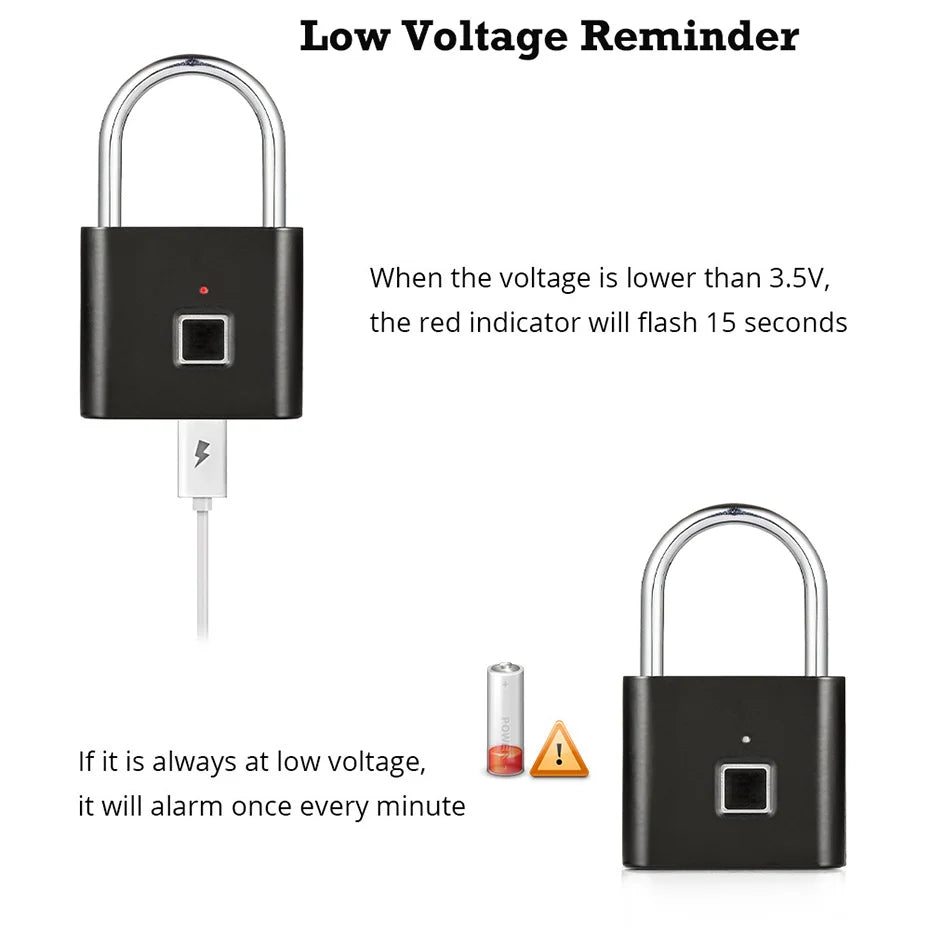 KERUI Smart Fingerprint Padlock Waterproof Zinc Alloy Biometric Padlocks With Built-in Rechargeable Battery Door Lock