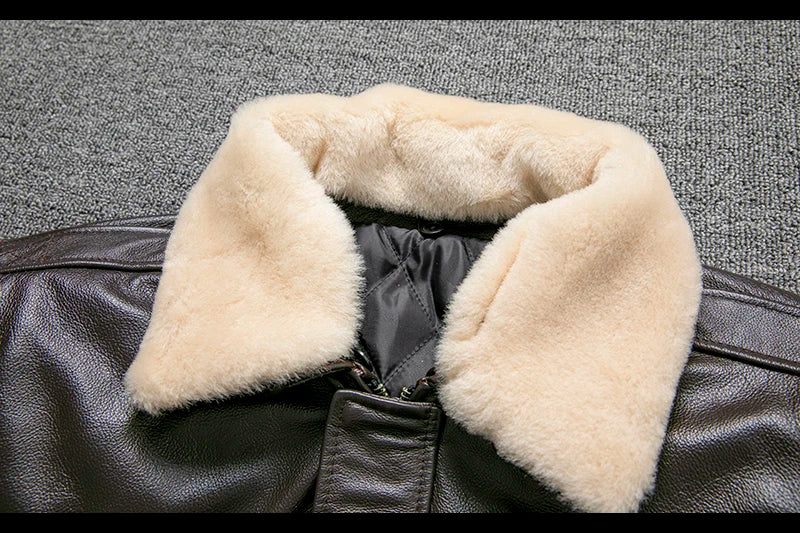 Air Force Flight Jacket Fur Collar Genuine Top Layer Cow Leather Jacket Men Black Brown Cow Coat Men's Winter Jacket 정품 가죽