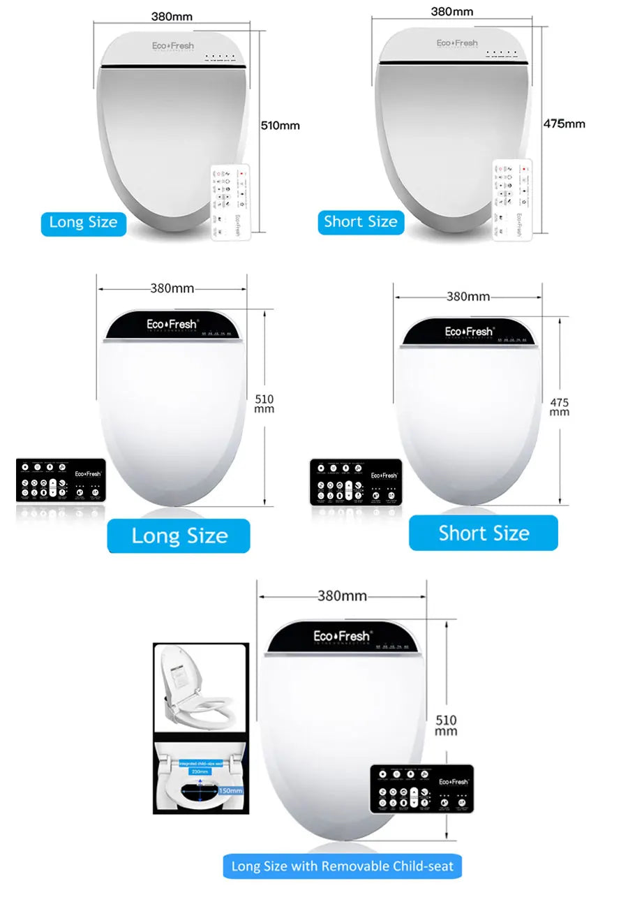 EcoFresh Smart toilet seat  Electric Bidet cover intelligent bidet heat clean dry Massage care for child woman the old