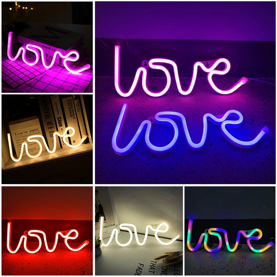 LOVE Neon Light Sign Decoration Lamp Nightlight Ornaments LED Letter Bulbs for Room Party Weeding Romantic Proposal Gift