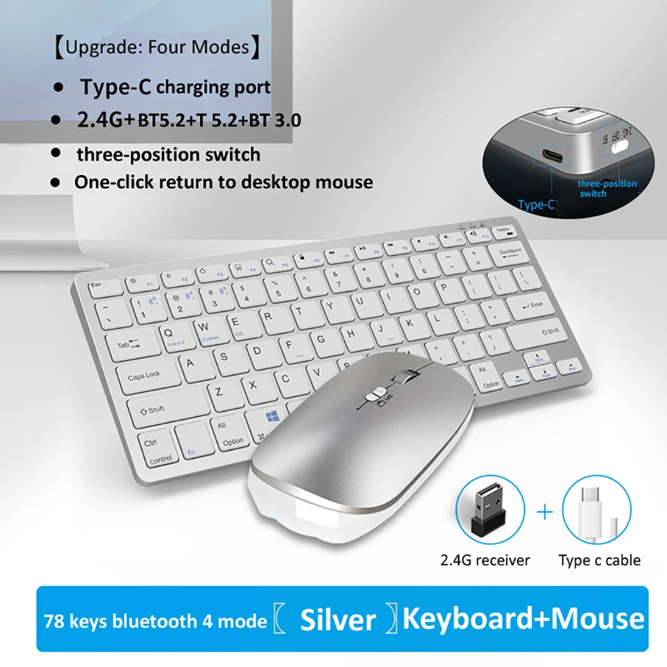 2.4G Wireless BT Keyboard Mouse Combo Rechargeable Mini Multimedia  Keyboard Mouse Set for Laptop PC