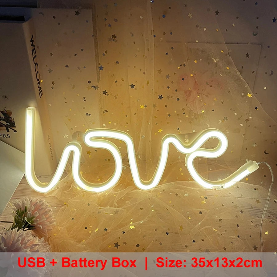 LOVE Neon Light Sign Decoration Lamp Nightlight Ornaments LED Letter Bulbs for Room Party Weeding Romantic Proposal Gift