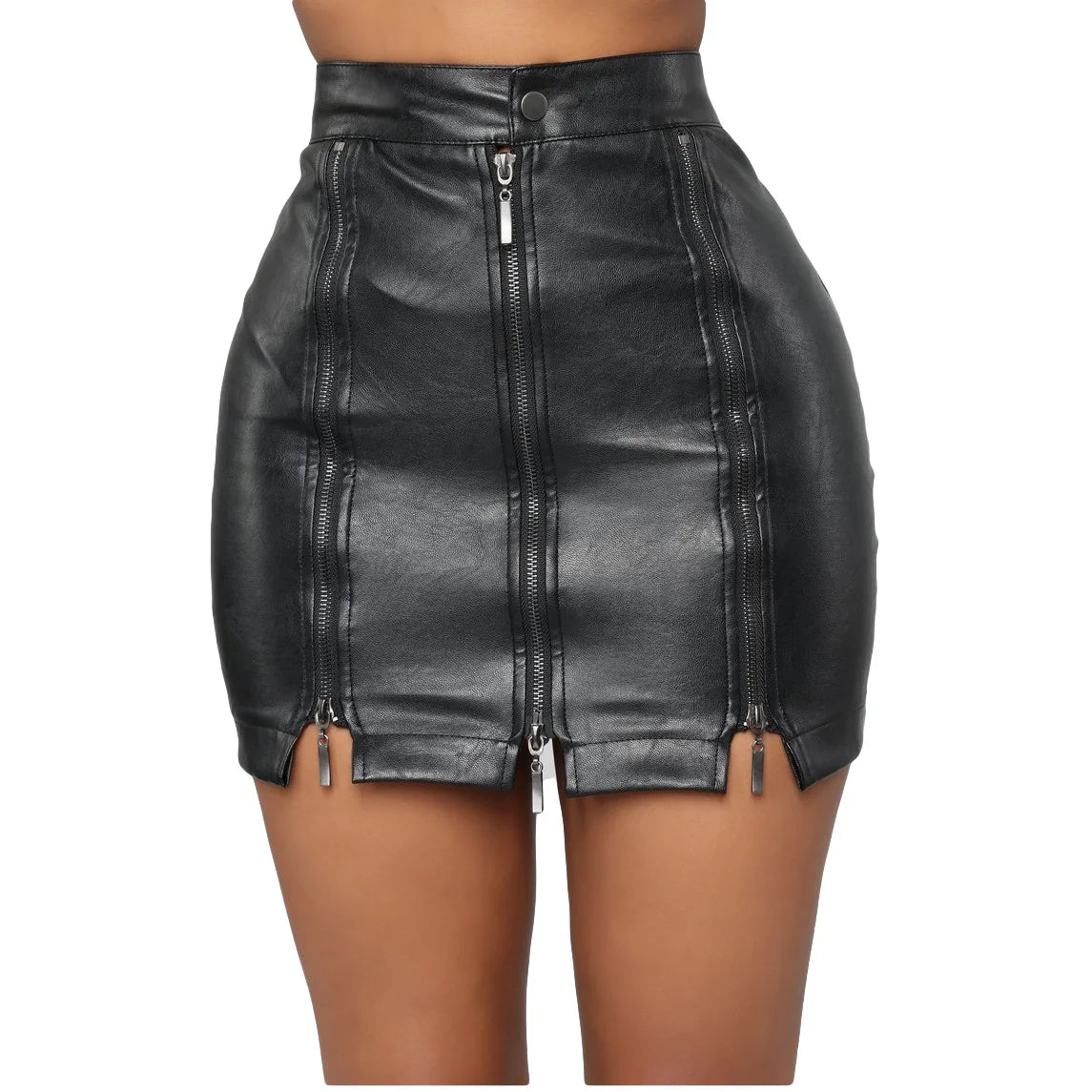 Summer Sexy Club Wear Zipper Hip Skirt Women Sexy Bodycon Mini Dress High Waist Women Plus Size Women Sexy Pu Bodycon Mini Dress