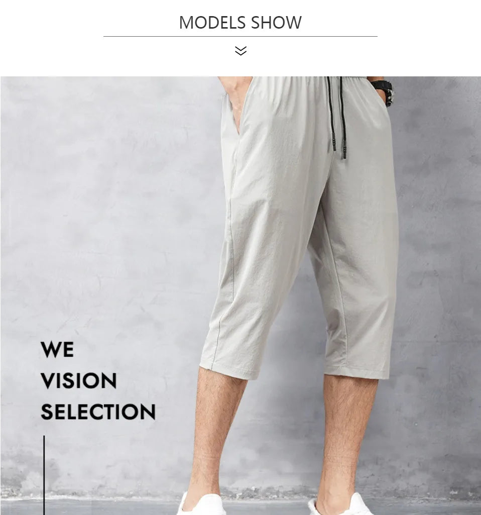 Male Bermuda Board Quick Drying Beach Black Men's Long Shorts Men's Shorts Summer Breeches 2025 Thin Nylon 3/4 Length Trousers