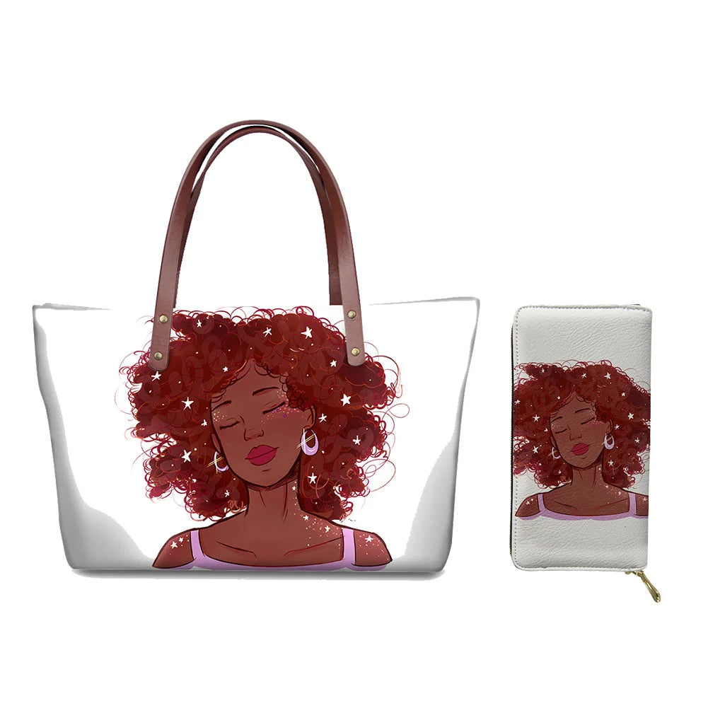 Custom Printed Women Bag Handbags African Girls Printing Purse and Handbags 2pcs Set Shoulder Tote Bag Females Summer Beach Bags