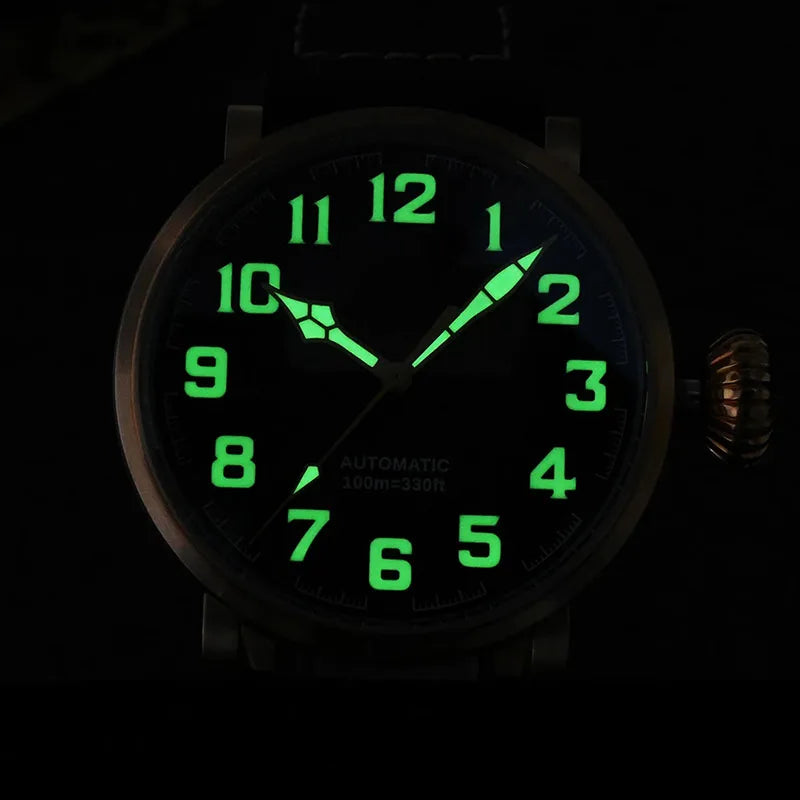 45mm Case Bronze Pilot Men Luxury Watch YN55A Automatic Mechanical Vintage Simple Style Sapphire Waterproof 10Bar Watch