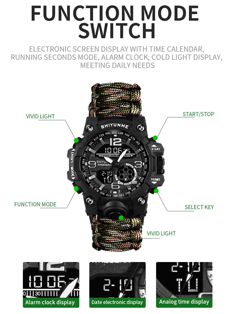 SHIYUNME G Style Military Sports Digital Watches Compass Outdoor Survival Multi-function Waterproof Mens Watch Relogio Masculino