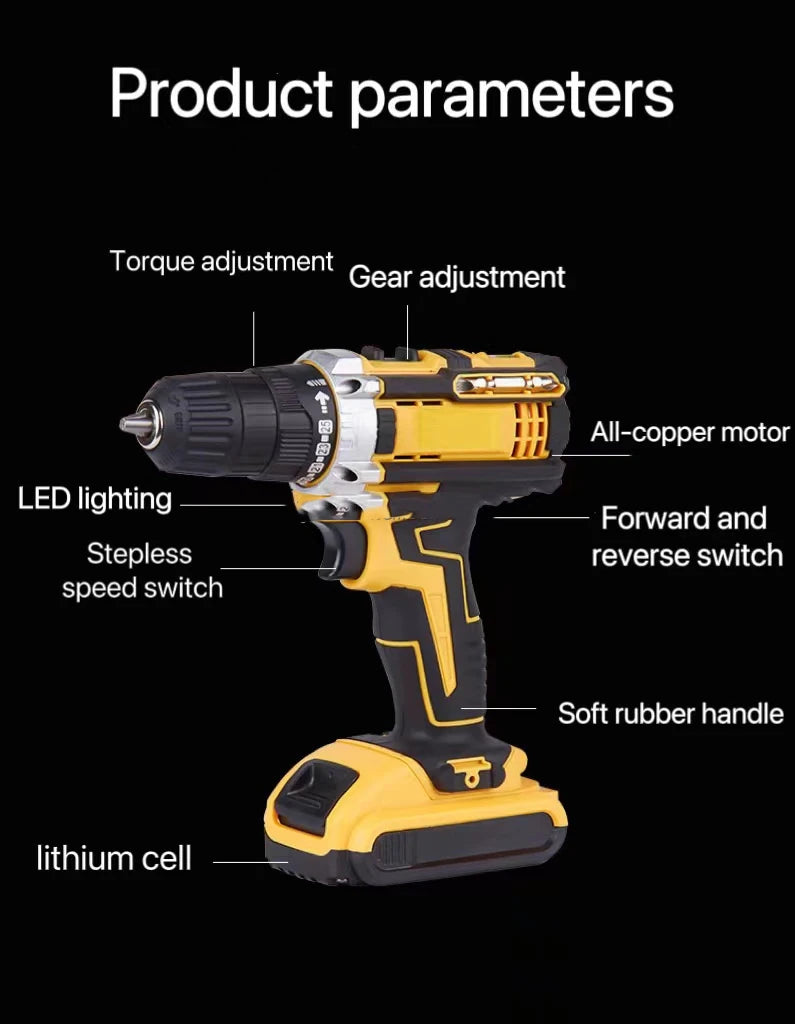 Goldmoon Professional Cordless Power Drilling Tools Screwdriver Sets Multi Function Drill