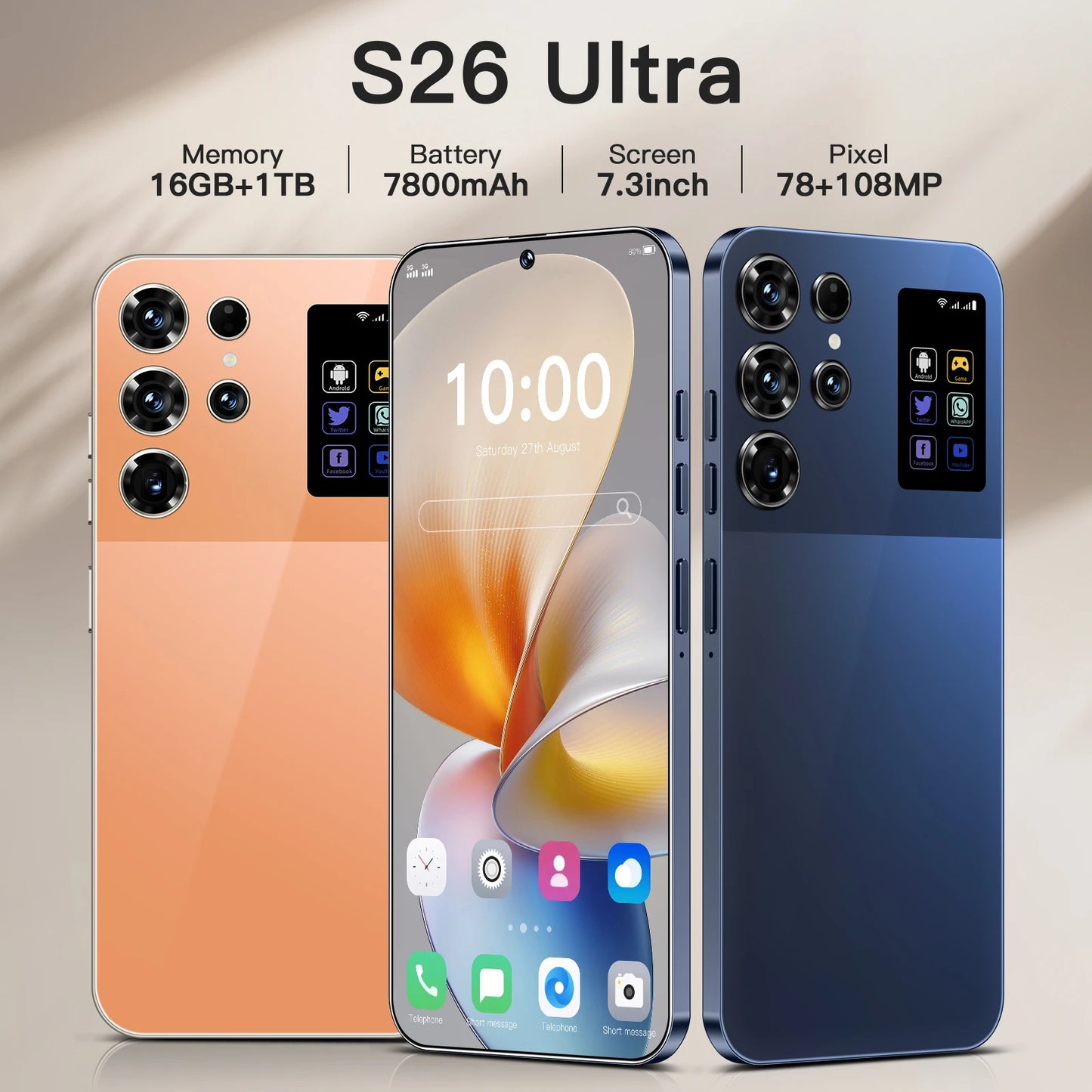 S26 Ultra Phone Global Version Mobile Phone 16GB Android 14 Cellphones Unlocked Smartphone