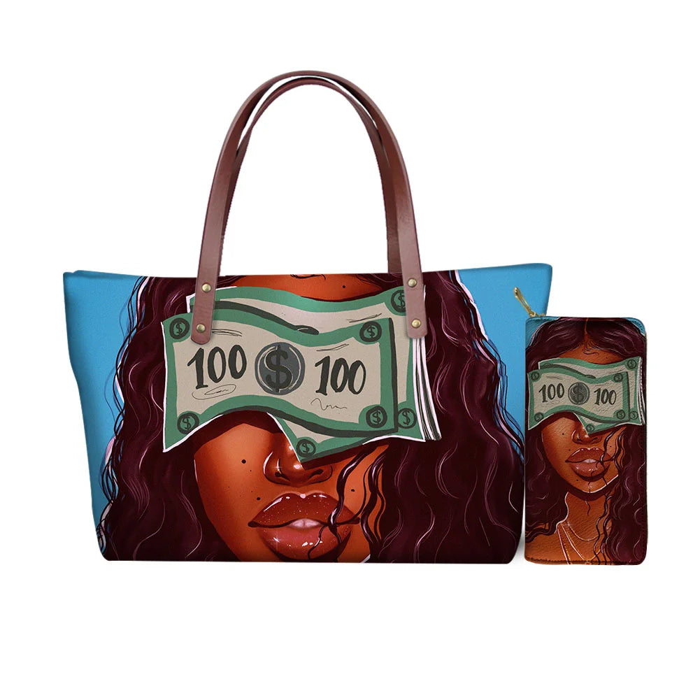 High Quality Latest Custom Pattern Women Hand Bags Black Art African Girls Printed Top Handle Tote Bag Luxury Purse for Ladies