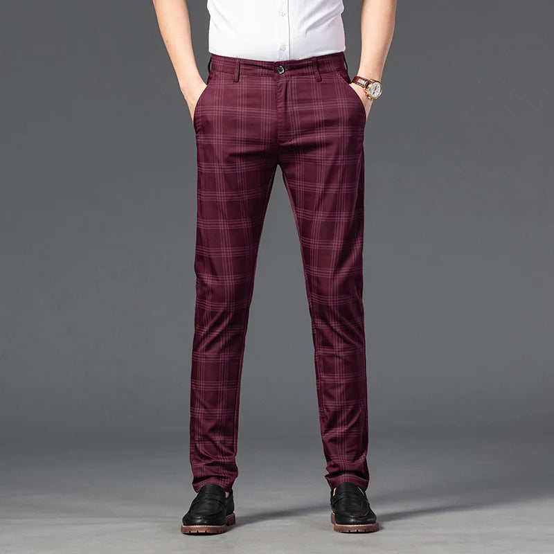 2025 Spring New Men's Plaid Casual Pants Business Fashion Slim Stretch Male Skinny Trousers Brand Clothes 7 Color