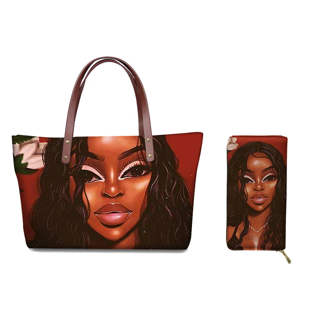 Custom Printed Women Bag Handbags African Girls Printing Purse and Handbags 2pcs Set Shoulder Tote Bag Females Summer Beach Bags