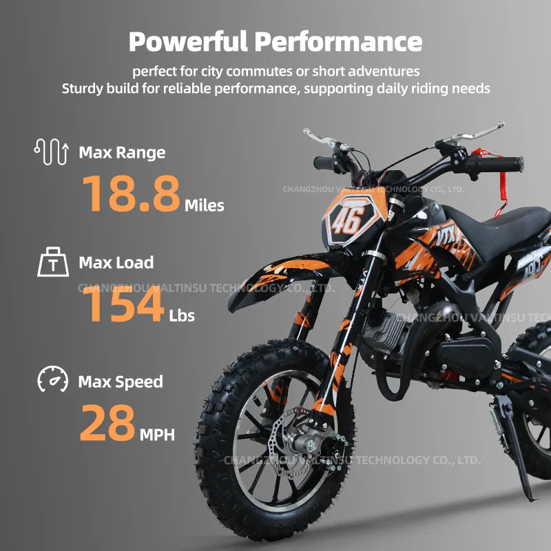 Factory Directly 49Cc 2 Stroke Engine Small All Terrain Pit Bike Mini Gasoline Motorcycle Black Dirt Bike