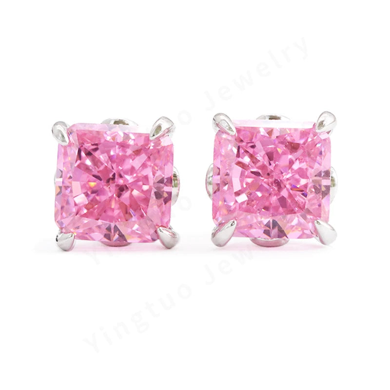 18K Gold Plated High Carbon Diamond Stud Earrings Classic Style Ice Crushed CZ Stobnes S925 Radiant for Anniversaries