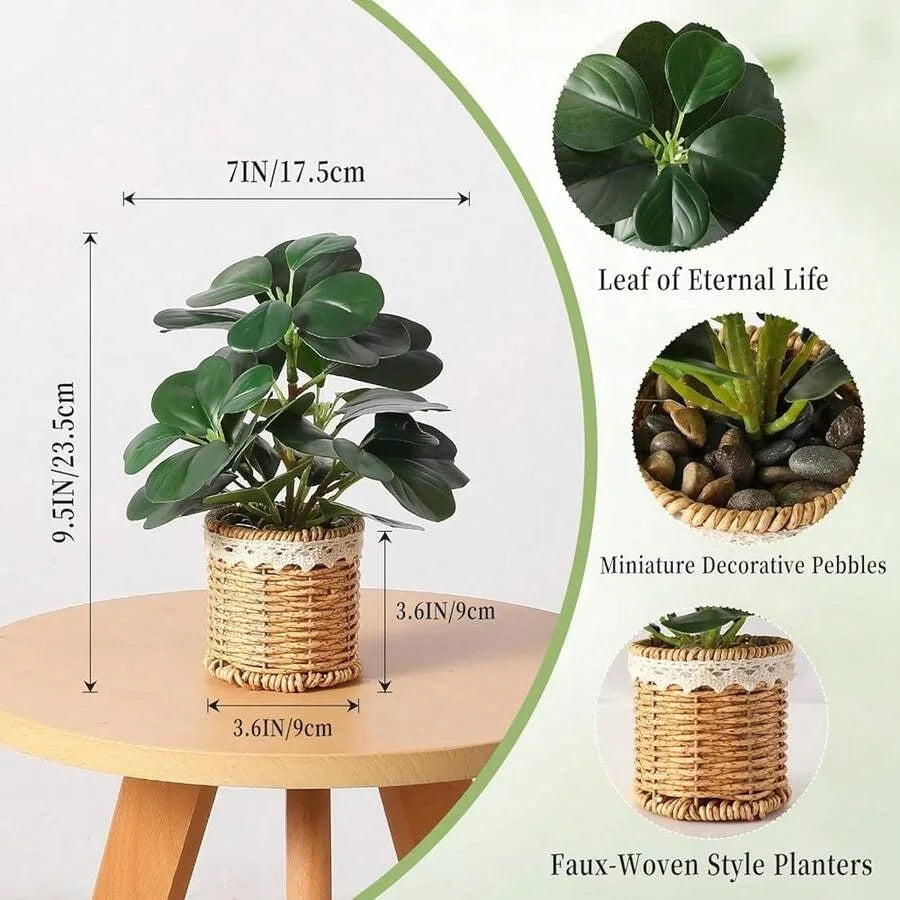 Fake Plants Artificial Potted Plants With Weaved Pot Table Desk Perfect for Home Office Bathroom Farmhouse Room Table Decor