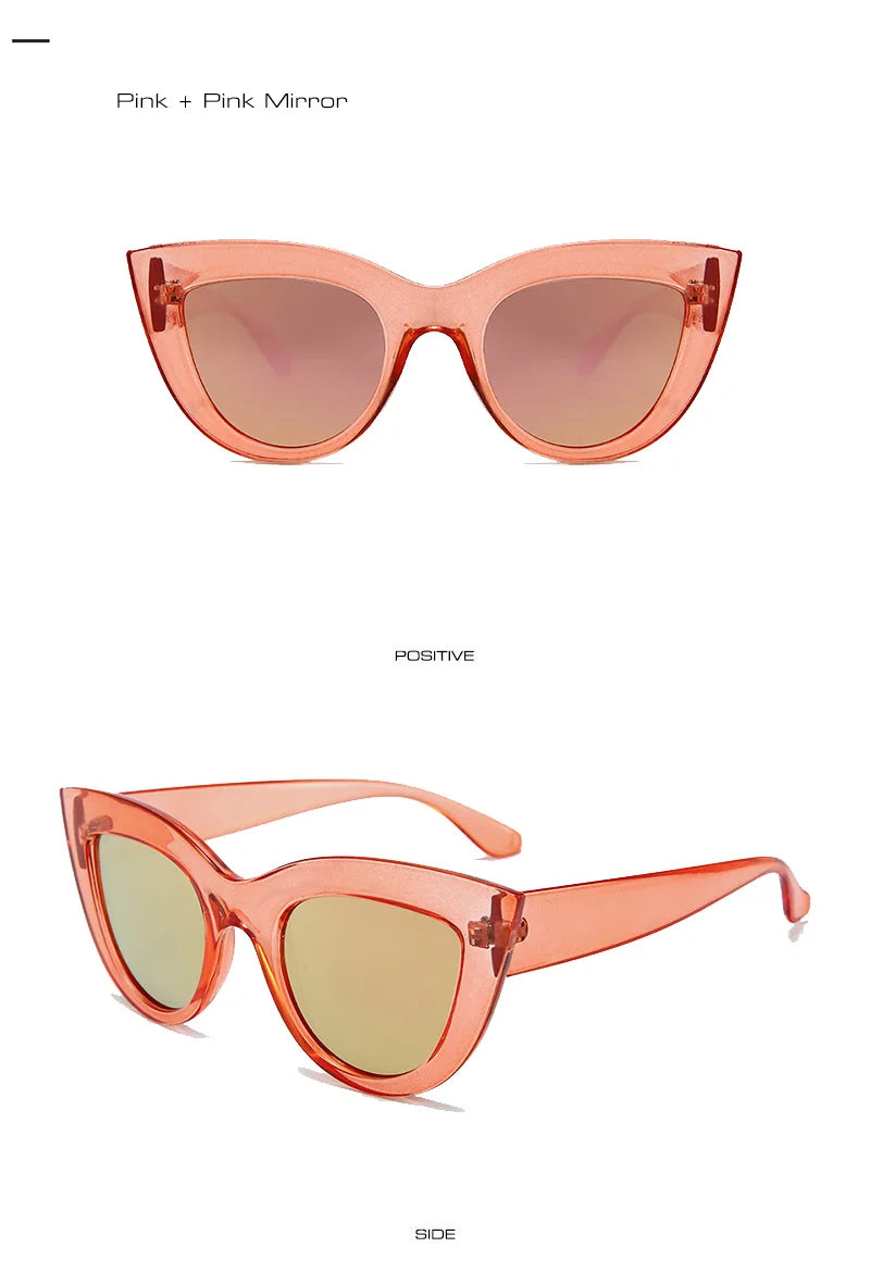 SHAUNA Retro Cat Eye Sunglasses Women UV400 Metal Hinge Fashion Gradient Mirror