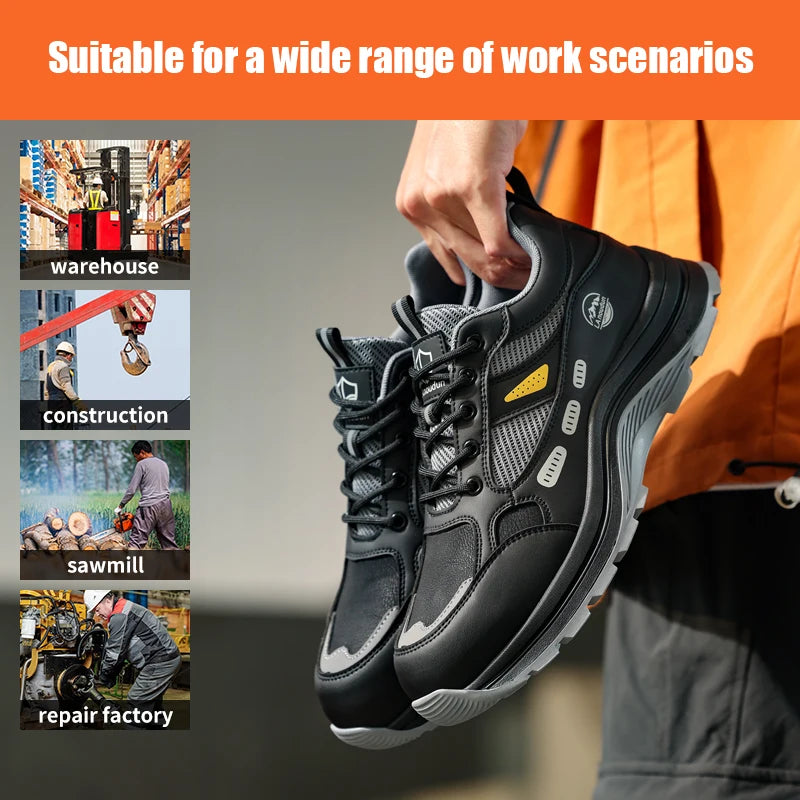 Lanoudun Black Industrial Safety Shoes For Men Steel Toe Puncture Resistant EN Standard Cap Microfiber