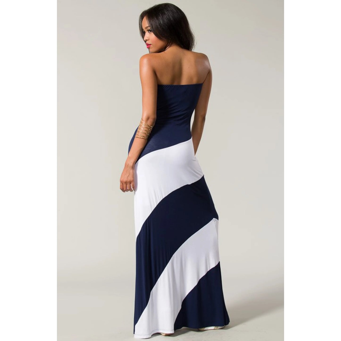 Color Block Maxi Strapless Prom Dress with TD Design