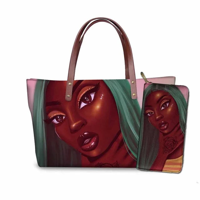 Top Seller Cheap Price Customize Design 2 Pcs Set African Print Women Shoulder Bag Handbag Fancy Beach Handbags for Women Luxury
