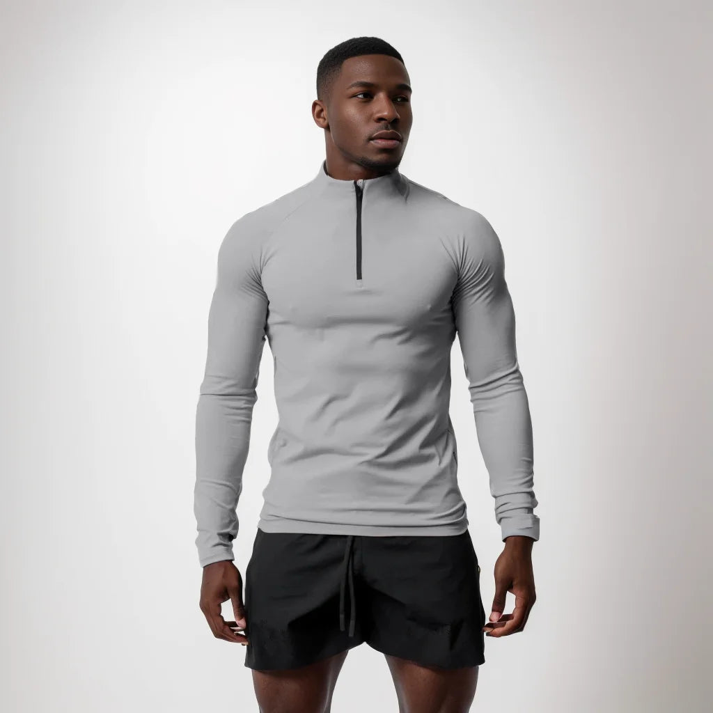 Men's High Neck Compression Half Zip Sweatshirt Long Sleeve Fitness Top with Zip for Winter Training Gym Running-Made Fleece