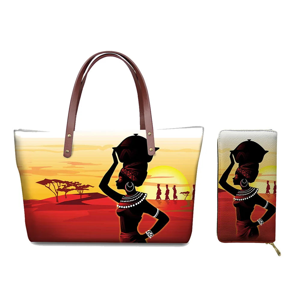 Custom Printed Women Bag Handbags African Girls Printing Purse and Handbags 2pcs Set Shoulder Tote Bag Females Summer Beach Bags