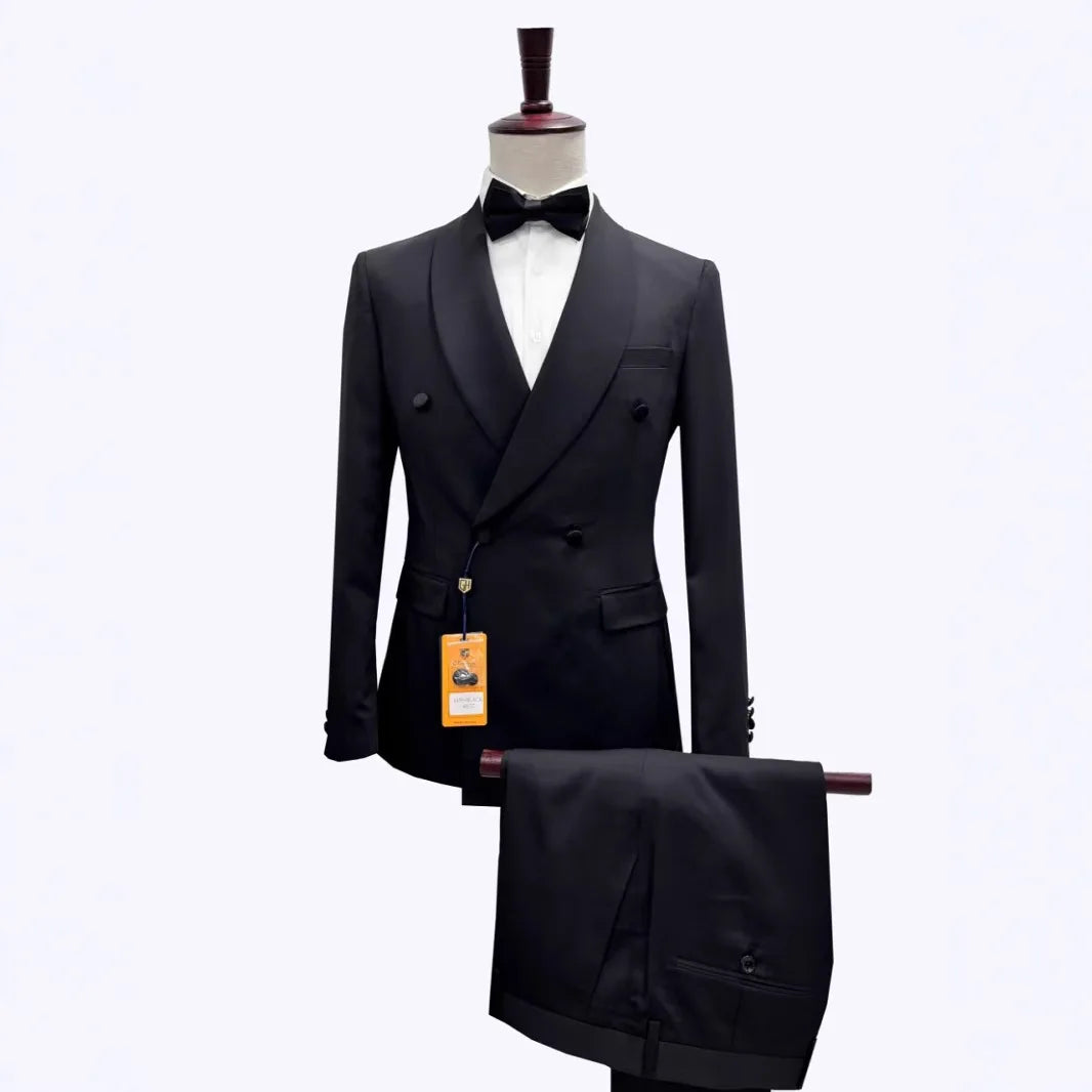 Men Two Button Solid Business Wedding Tuxedo Suit for Prom Suit Jacket and Pants