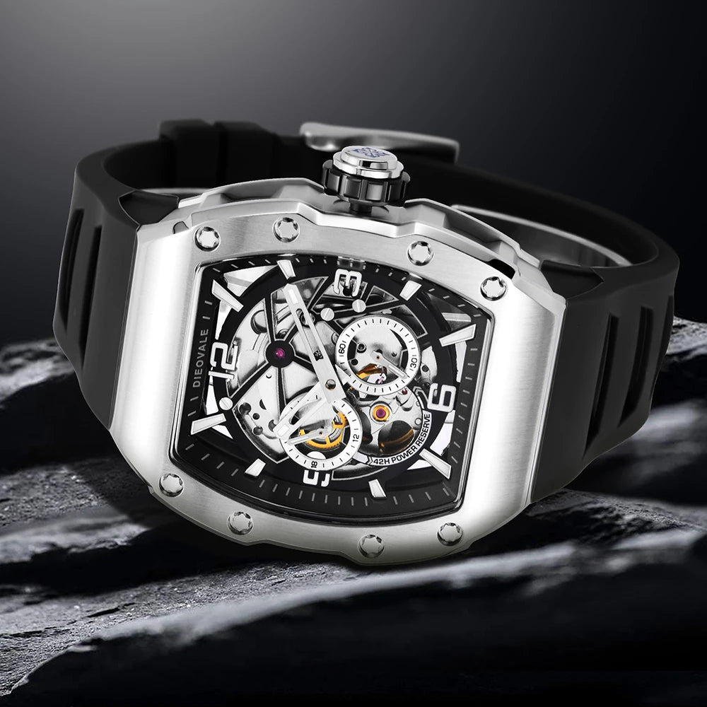 Men's Mechanical Watch RM Style Skeleton Dial Luxury Relgio Masculino Tonneau Watch