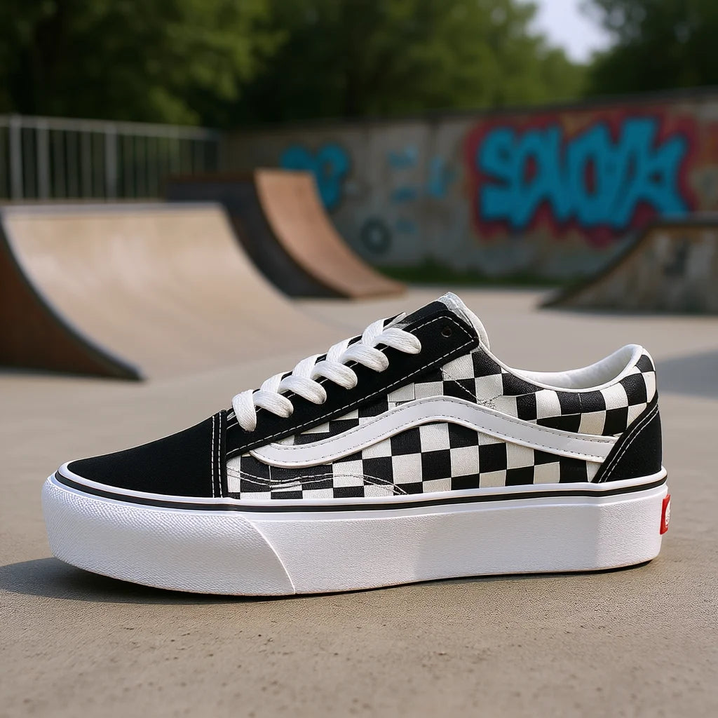 For Old Skool Skateboarding Shoes Checkerboard Black True White Canvas Lace Toe All Seasons Authentic EVA Midsole Rubber