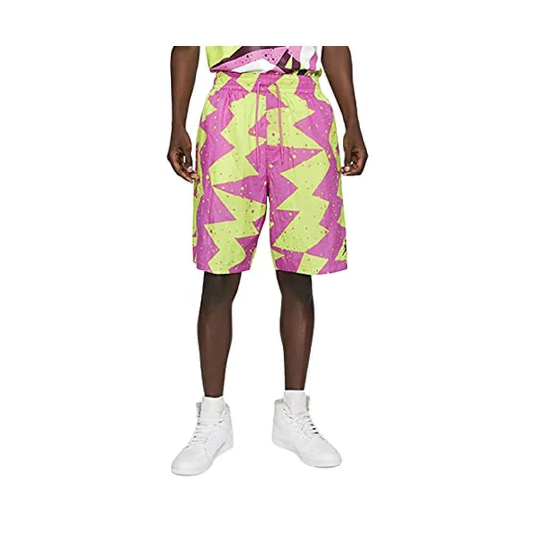 Jordan Mens Active Shorts Volt Berry Geometric Print Quick Dry Mid Waist Drawstring Bermuda Length 100% Polyester
