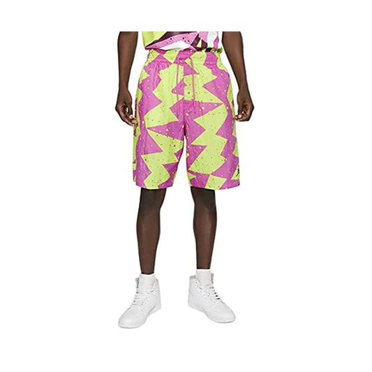 Jordan Mens Active Shorts Volt Berry Geometric Print Quick Dry Mid Waist Drawstring Bermuda Length 100% Polyester