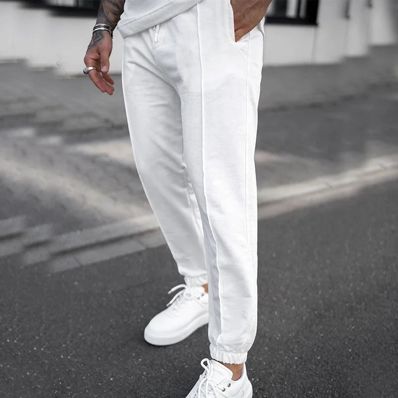 2024 Summer New Sports Set Men's Street Trend Casual Short Sleeved Long Pants Casual Two Piece Set