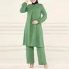 S-5XL Muslim Women's Clothing Solid Round Neck Sequin Shirt Long Sleeved and Fashionable Casual Muslim Suit With Long Pants