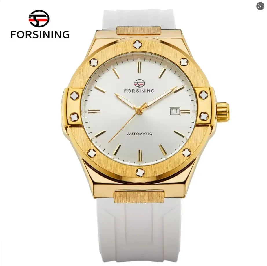 For FORSINING Luxury Automatic Men's Mechanical Watch Waterproof Luminous Calendar with Silicone Band Hollow Out Business Design