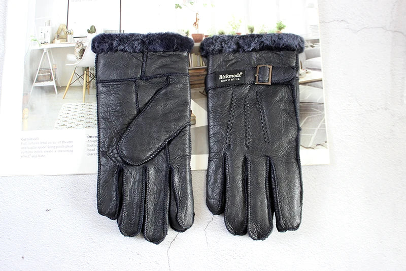 Sheepskin Fur Gloves Men's Thick Winter Warm Large Size Outdoor Windproof Cold Hand Stitching Sewn Leather Finger Gloves