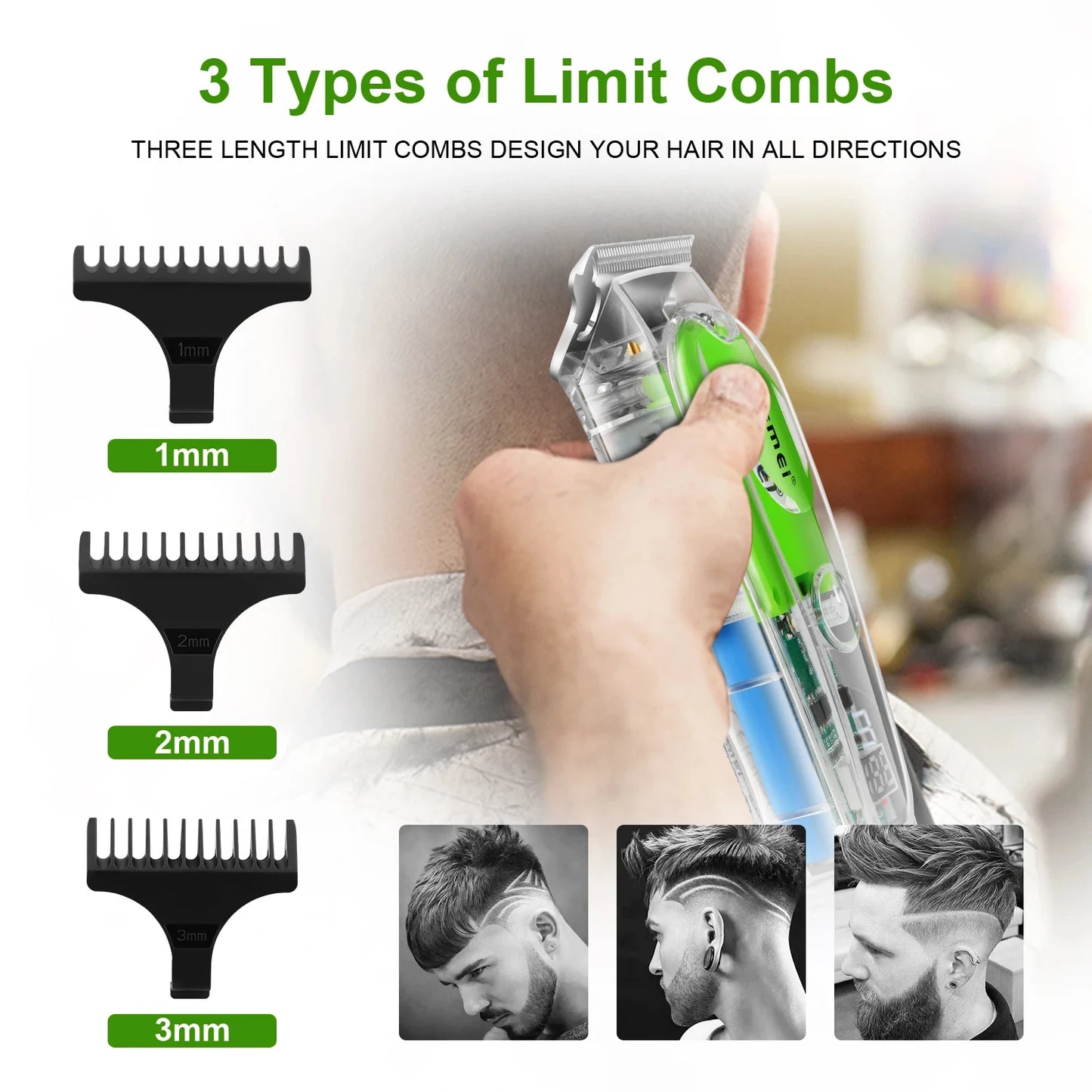 For Kemei KM-322 Professional Barber Electric Hair Trimmers for Men USB Rechargeable Wireless Hair Clippers LED Household Hotel