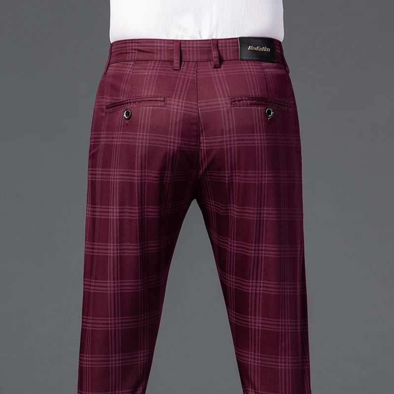 2025 Spring New Men's Plaid Casual Pants Business Fashion Slim Stretch Male Skinny Trousers Brand Clothes 7 Color