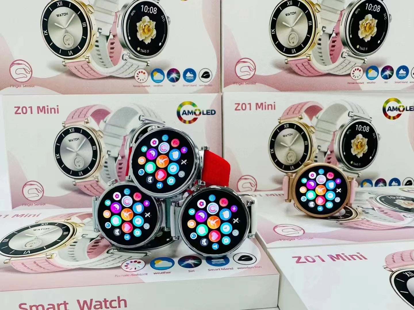 Z01 Mini Smartwatch for Ladies 2025 BT Call Fitness Tracker 1.27 AMOLED Screen 2 Straps IP67 Stock Reloj Inteligente for Women